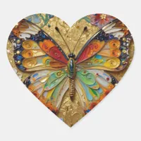 Beautiful Impasto Butterfly and Flowers   Heart Sticker