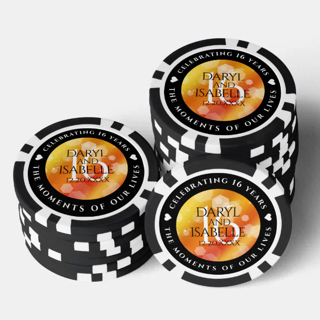 Elegant 16th Golden Topaz Wedding Anniversary Poker Chips