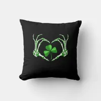 Skeleton Hand Heart Shamrock St Patricks Day Paddy Throw Pillow