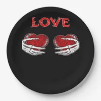 Skeleton Hands Heart Funny Design Paper Plates