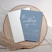 Modern Dusty Blue Handwriting Heart Wedding Invitation