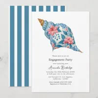 Floral Seashell Coastal Beach Engagement Party Invitation