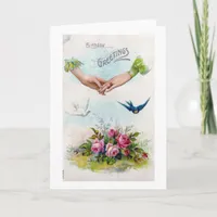 Vintage Birthday Greetings Hands and Birds Card