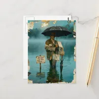 Surreal Man With Umbrellas Do Not Pet the Fish  Postcard