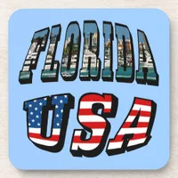 Florida State and USA Flag Text Beverage Coaster