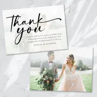 Chic Modern Script Photo Wedding Thank You Card