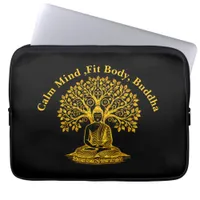 Golden Buddha Under a Tree in Peaceful Meditation Laptop Sleeve