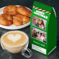 Two Photo Merry Christmas Family Name Green Roasted Coffee
