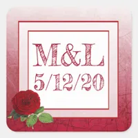 Red Rose Personalized  Wedding Stickers