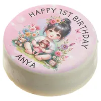 Pretty Personalized Asian Girl and Doll Birthday Chocolate Covered Oreo