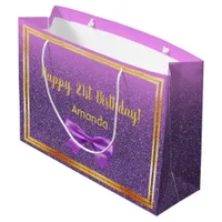 21st birthday purple pink glitter name large gift bag