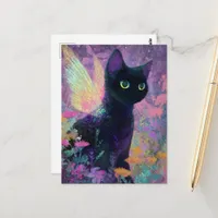Beautiful Black Cat With Fairy Wings Postcard