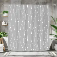 Modern Gray and White Wavy Lines and Dots Shower Curtain