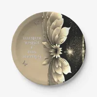 Modern Metallic Gold Floral Wedding Invitation Paper Plates