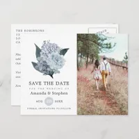 Dusty Blue Floral Wedding Save the Date Postcard