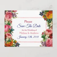 Burgundy Floral Save the Date Postcard