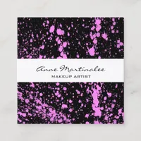 Purple Paint Splatter on Black Square Business Card