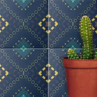 Deep Blue Yellow Geometric Shapes Mosaic Pattern Ceramic Tile