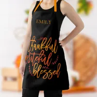 Thankful Grateful Blessed Name Orange Yellow Black Apron