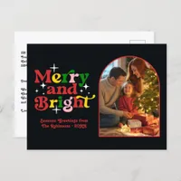 Candy Cane Pop Merry and Bright Retro Christmas Holiday Postcard