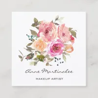 Makeup Artist Watercolor Floral  Square Business Card