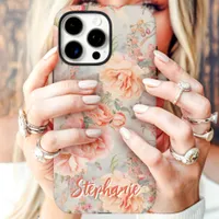 Bush Pink Vintage Floral Custom Name iPhone 16 Pro Max Case