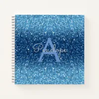 Blue Ombre Glitter and Monogram Recipe Notebook