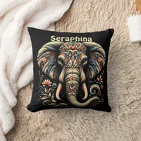 An ornate elephant adorned with intricate patterns throw pillow