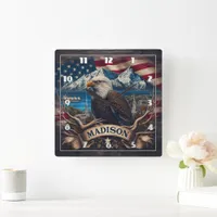 Majestic Eagle Overlooking Madison Landscape Square Wall Clock