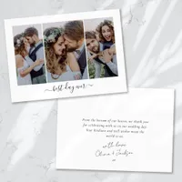 Best Day Ever Script Triptych Photo Wedding Thank You Card