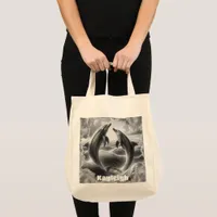 Monogram Black & White Dolphins Ocean | Tote Bag