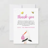 Rustic Stork with Bee & Butterfly Girl Baby Shower Thank You Card