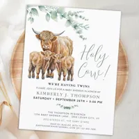 Holy Cow Twins Highland Calf Greenery Baby Shower Invitation Postcard
