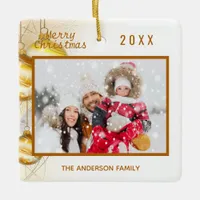 Christmas white gold baubles photo family ceramic ornament