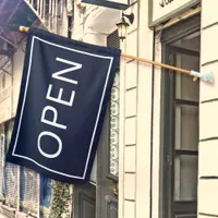 Navy Blue Open Sign Modern Minimal Business Flag