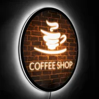 Artsy Coffee Shop Neon Brown Brick Wall LED Sign