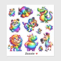 Cute Rainbow Smiling Wildlife Sticker Sheet