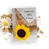 Sunflower Lace Country Wedding Flat Thank You Note