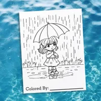 Little Girl on a Rainy Day | Coloring Page