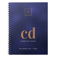 Logo navy blue gold monogram initial business note notebook