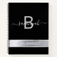 Black silver minimalist monogram motivational notebook