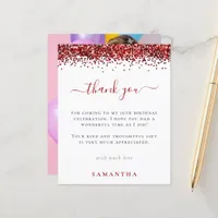 Budget Red Glitter Photo Sweet 16 Thank You
