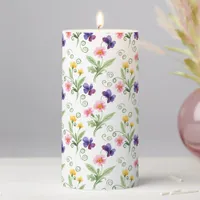 Spring Summer Yellow Pink Purple Flower Watercolor Pillar Candle