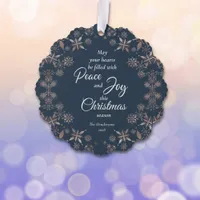 Elegant Gold Snowflakes Peace Joy Blue Ornament Card