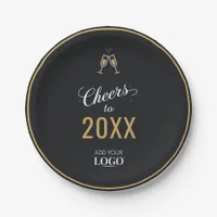 Cheers to the New Year Modern Black Business Logo Paper Plates