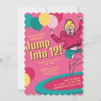 Jump Into 12 Cute Trampoline Girl 13th Birthday Invitation