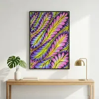 Vibrant Neon Pink Purple Abstract Leaf Pattern Poster