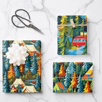 Vintage Colors Camping Themed  Wrapping Paper Sheets