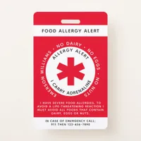 Red Food Allergy Alert Child ID Badge