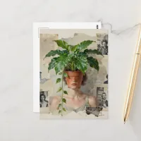 Unique Surreal Flower Pot Woman Postcard